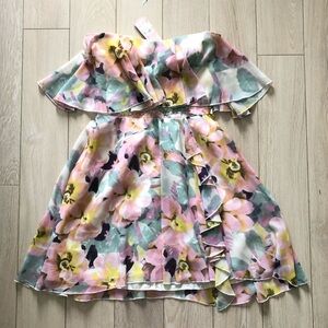 NWT Lipsy London Strapless Floral Chiffon Mini Dress Size 4